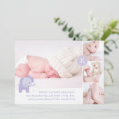 Faire-part PixDezines éléphants violets photos naissance (Debout devant)