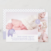 Faire-part PixDezines éléphants violets photos naissance (Devant / Derrière)