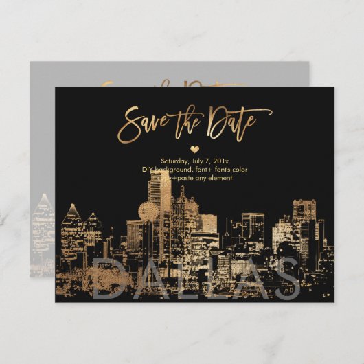 Faire-part PixDezines/Enregistrer la date Dallas Skyline/Faux (Devant / Derrière)