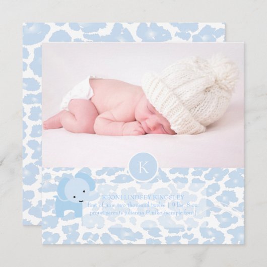 Faire-part PixDezines leopard bleu+éléphant (Devant / Derrière)