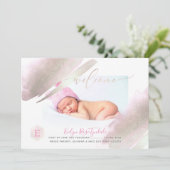 Faire-part PixDezines MONOGRAM, PLATINUM+BLUSH Baby Girl (Debout devant)
