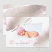 Faire-part PixDezines MONOGRAM, PLATINUM+BLUSH Baby Girl (Devant / Derrière)