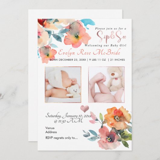 Faire-part PixDezines SIP+VOIR, FLEURS DE COULEUR D'EAU (Devant / Derrière)