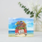 Faire-part Plage de carte postale vintage (Debout devant)