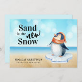 Faire-part Plage de Pingouin mignonne Scène Vacances Déménage (Devant / Derrière)