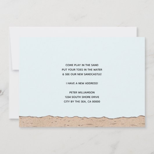 Faire-part Plage Mon nouveau Sandcastle Moving Nouvelle adres (Dos)