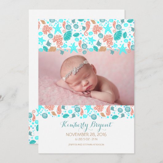 Faire-part Plage Nautcial Nouveau-né Photo Naissance (Devant / Derrière)