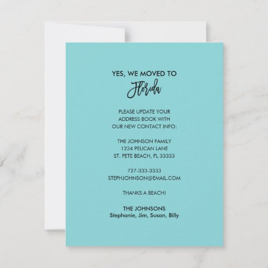 Faire-part Plage Scène Chambre d'hôtes Déplacée en Floride No (Dos)