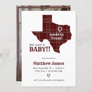 Faire-part Plaid Maroon Fabriqué Au Texas Photo Verticale