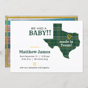 Faire-part Plaid Vert & Or Fabriqué Au Texas Photo Horizontal