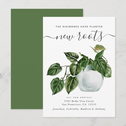 Faire-part Plante d'aquarelle des nouvelles racines plantées (Devant / Derrière)