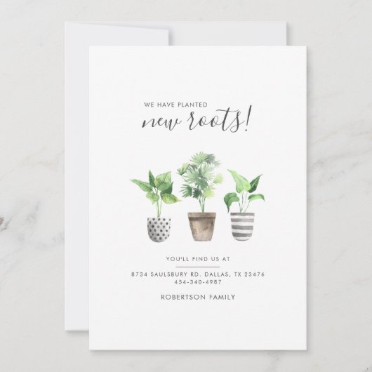 Faire-part Plante Pots Boho Script Botanique Déplacement (Devant)