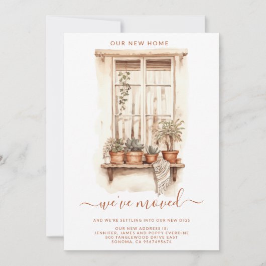 Faire-part Plantes en pot sur le rebord de la fenêtre en aqua (Devant)