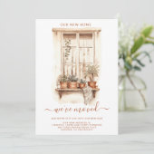 Faire-part Plantes en pot sur le rebord de la fenêtre en aqua (Debout devant)