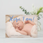 Faire-part Pleine photo Cute Script Ici Je suis Blue Boy Birt (Debout devant)