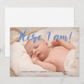 Faire-part Pleine photo Cute Script Ici Je suis Blue Boy Birt (Devant / Derrière)