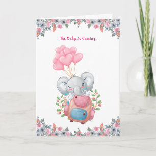Faire-part plié pour Baby Shower Éléphant Rose Mig