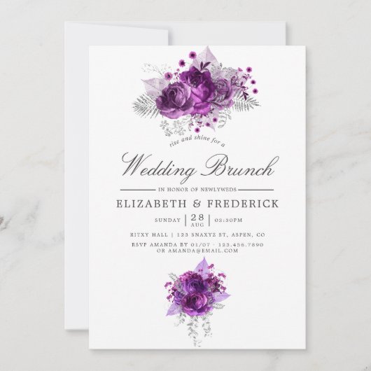 Faire-part Plum et marine Aquarelle Mariage Floral Brunch (Devant)