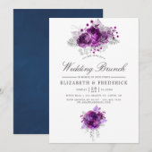 Faire-part Plum et marine Aquarelle Mariage Floral Brunch (Devant / Derrière)