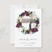 Faire-part Plum Ivory Floral Wreath Photo Enregistrer La Date (Devant)