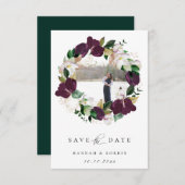 Faire-part Plum Ivory Floral Wreath Photo Enregistrer La Date (Devant / Derrière)