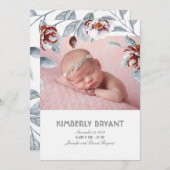 Faire-part Plum Purple Floral Aquarelle Douce Bébé naissance (Devant / Derrière)