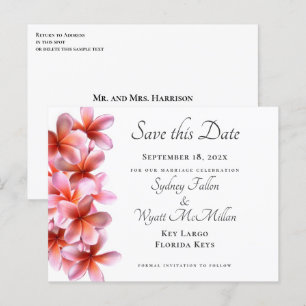 Faire-part Plumeria rose Enregistrer la date Carte postale bl