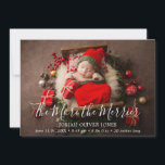 Faire-part Plus la mignonne photo Merrier Naissance de Noël<br><div class="desc">Carte de faire-part de naissance de vacances mignonne avec un design simple avec "plus le plus merrier" dans un script élégant avec le nom du bébé et les statistiques de naissance sur votre photo de nouveau-né préféré. Le dos a un collage photo avec trois photos et votre message personnel en...</div>