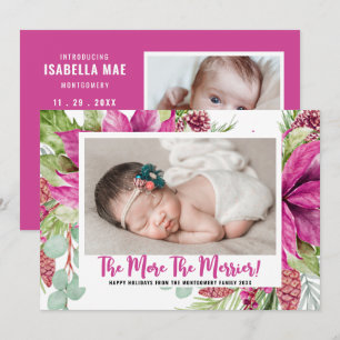 Faire-part Plus Le Merrier Poinsettia Photo Holiday Baby