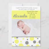 Faire-part Pois jaunes et gris | Photo Naissance (Devant)