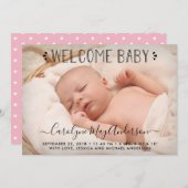 Faire-part Pois rose tout simplement chic (Devant / Derrière)