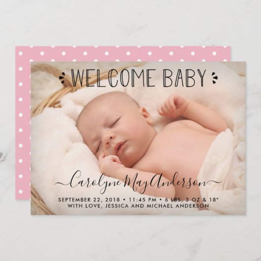 Faire-part Pois rose tout simplement chic (Devant / Derrière)