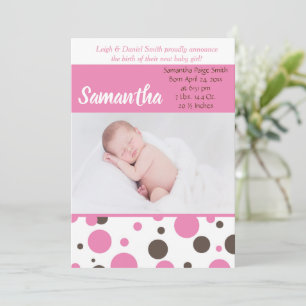 Faire-part Pois roses et Brown   Photo de naissance d'une pet