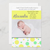 Faire-part Pois verts et jaunes | Naissance d'une photo neutr (Devant / Derrière)