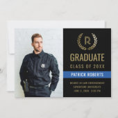 Faire-part Police Black Gold Laurel Wreath Photo Graduation (Devant)
