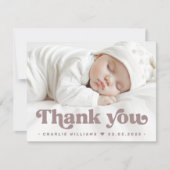 Faire-part Police rétro nouvelle photo bébé merci (Devant)