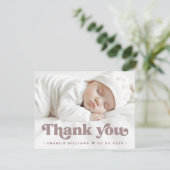 Faire-part Police rétro nouvelle photo bébé merci (Debout devant)