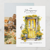 Faire-part Porte fleurie jaune Nous avons déplacé la photo Dé (Devant / Derrière)