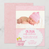 Faire-part Porte rose Bébé Fille Photo Naissance (Devant / Derrière)