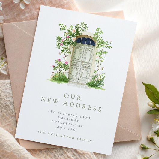 Faire-part Porte verte et Roses modernes en mouvement