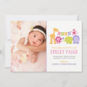 Faire-part Portrait de naissance de petite fille aux animaux (Devant)