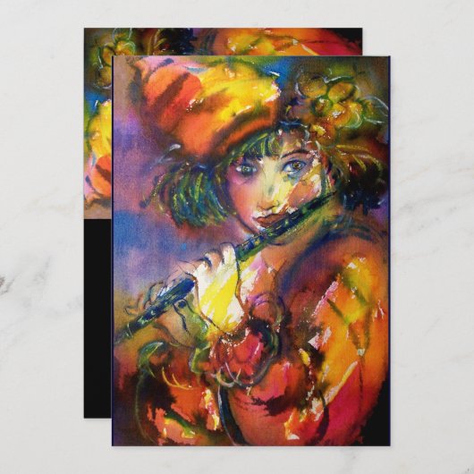 Faire-part PORTRAIT FLUTISTE / Mascarade vénitienne (Devant / Derrière)