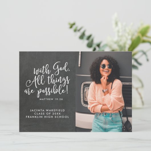 Faire-part Possible Avec Dieu Écriture Photo Graduation (Debout devant)