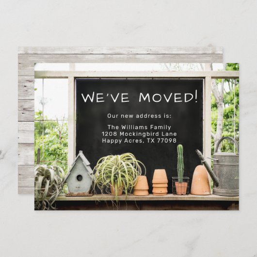 Faire-part Pot de grange rustique Nous avons déménagé (Devant / Derrière)