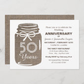 Faire-part Pot Mason en toile de jute, Anniversaire (Devant / Derrière)