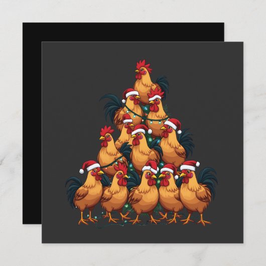 Faire-part Poulets sapin de Noël Joyeux Noël Funny Noël (Devant / Derrière)