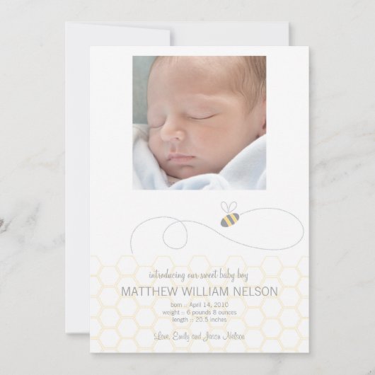 Faire-part pour bébé en peigne de miel (Devant)