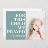 Faire-part Pour cet enfant, nous avons prié Turquoise Blue Ph (Devant / Derrière)