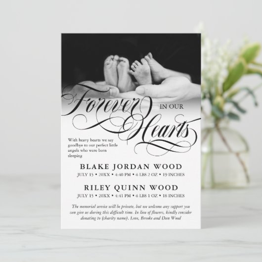 Faire-part Pour toujours dans nos coeurs Twins Baby Memorial (Debout devant)
