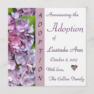 Faire-part pourpre d'adoption d'hortensia